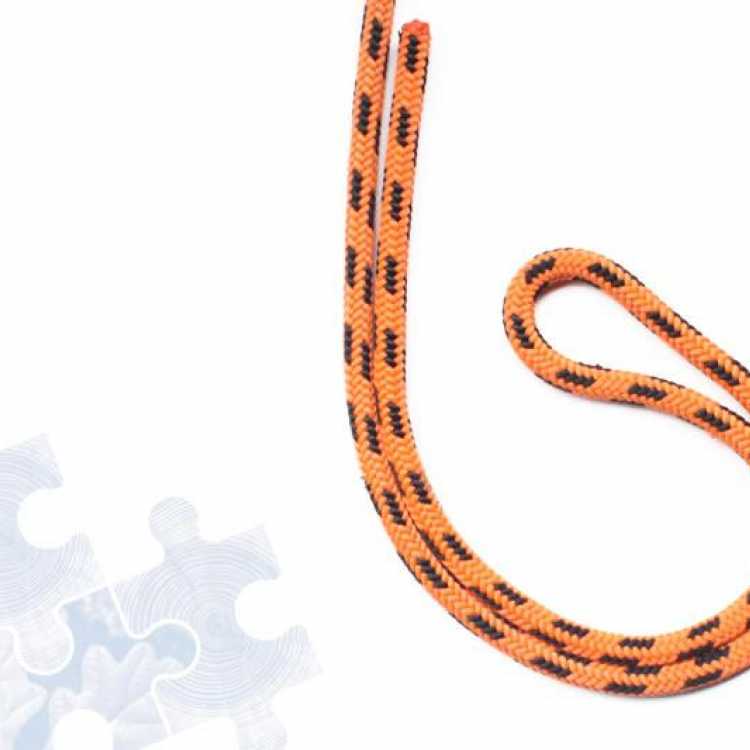 Orange rope showing first step of creating a Double figure of Eight knot