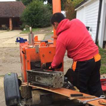 Roller box laid carefully to access anvil 